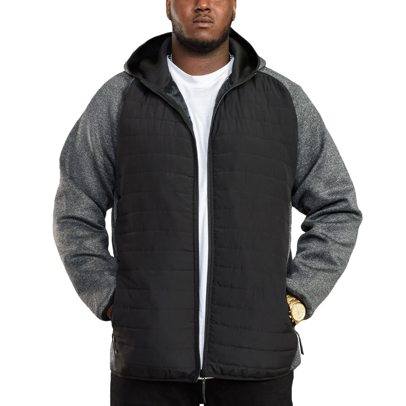 D555 Mens Highampton Big & Tall Hooded Quilted Jacket - Black/Grey