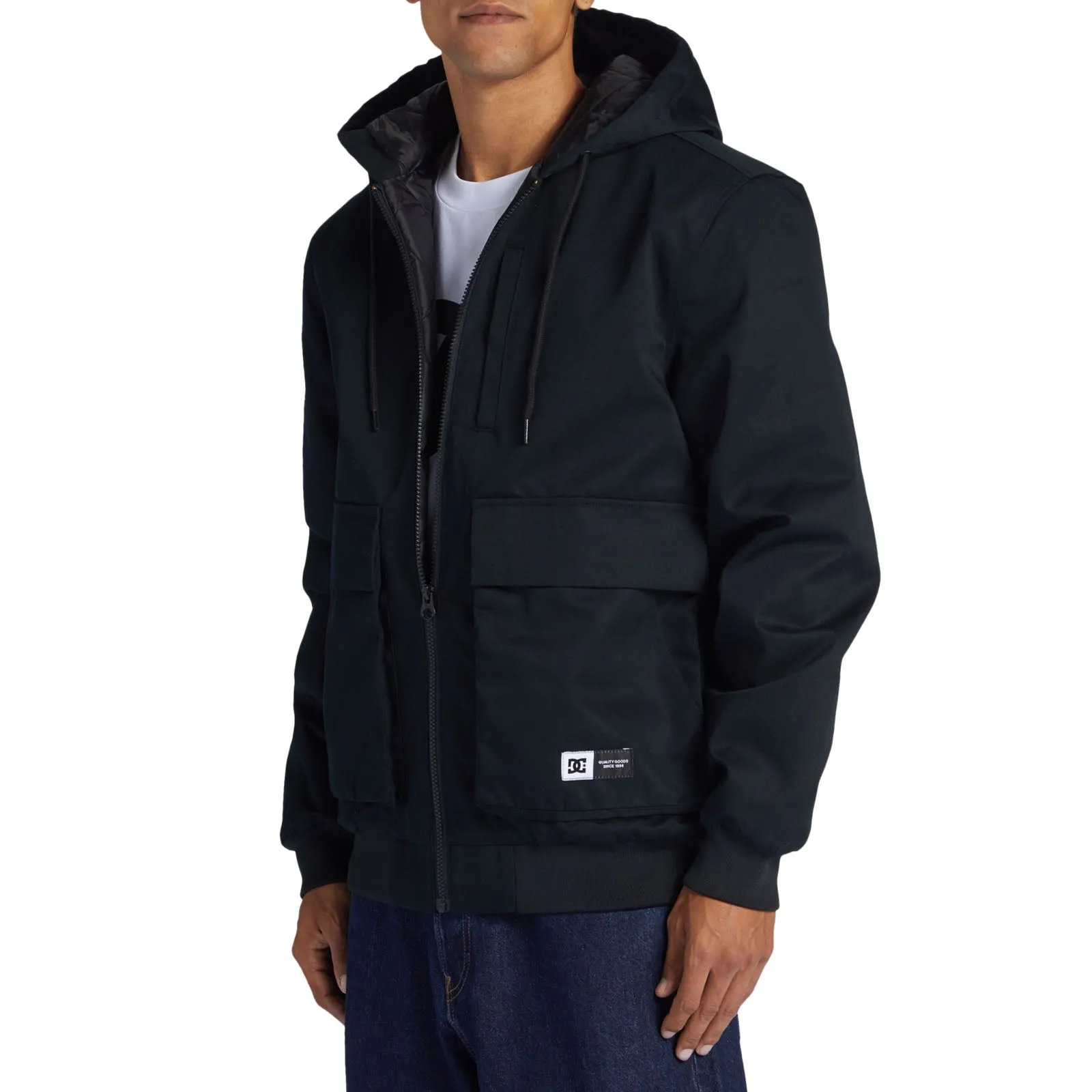 DC Shoes Mens Ecalate Padded Hooded Multi Pocket Workwear Jacket - Black