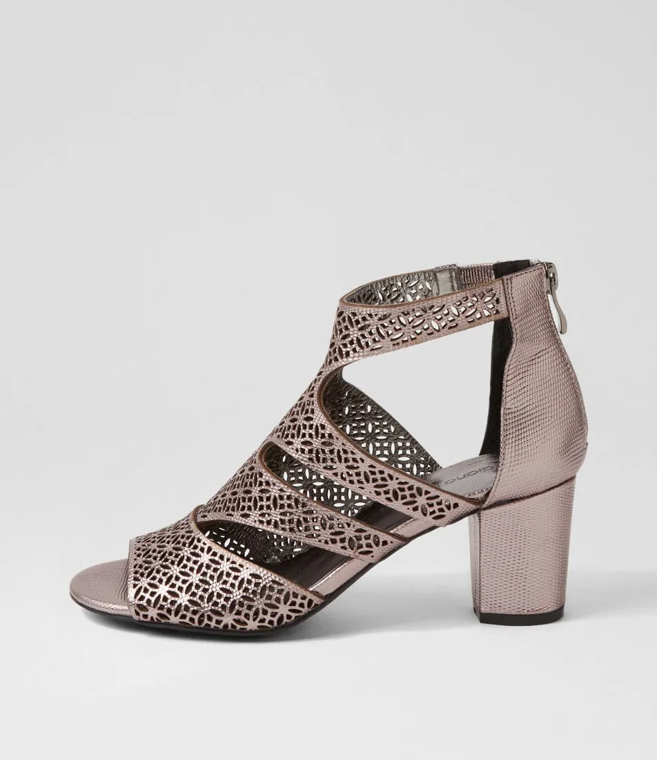 DIANA FERRARI Callme Pewter Lizard Leather Sandals