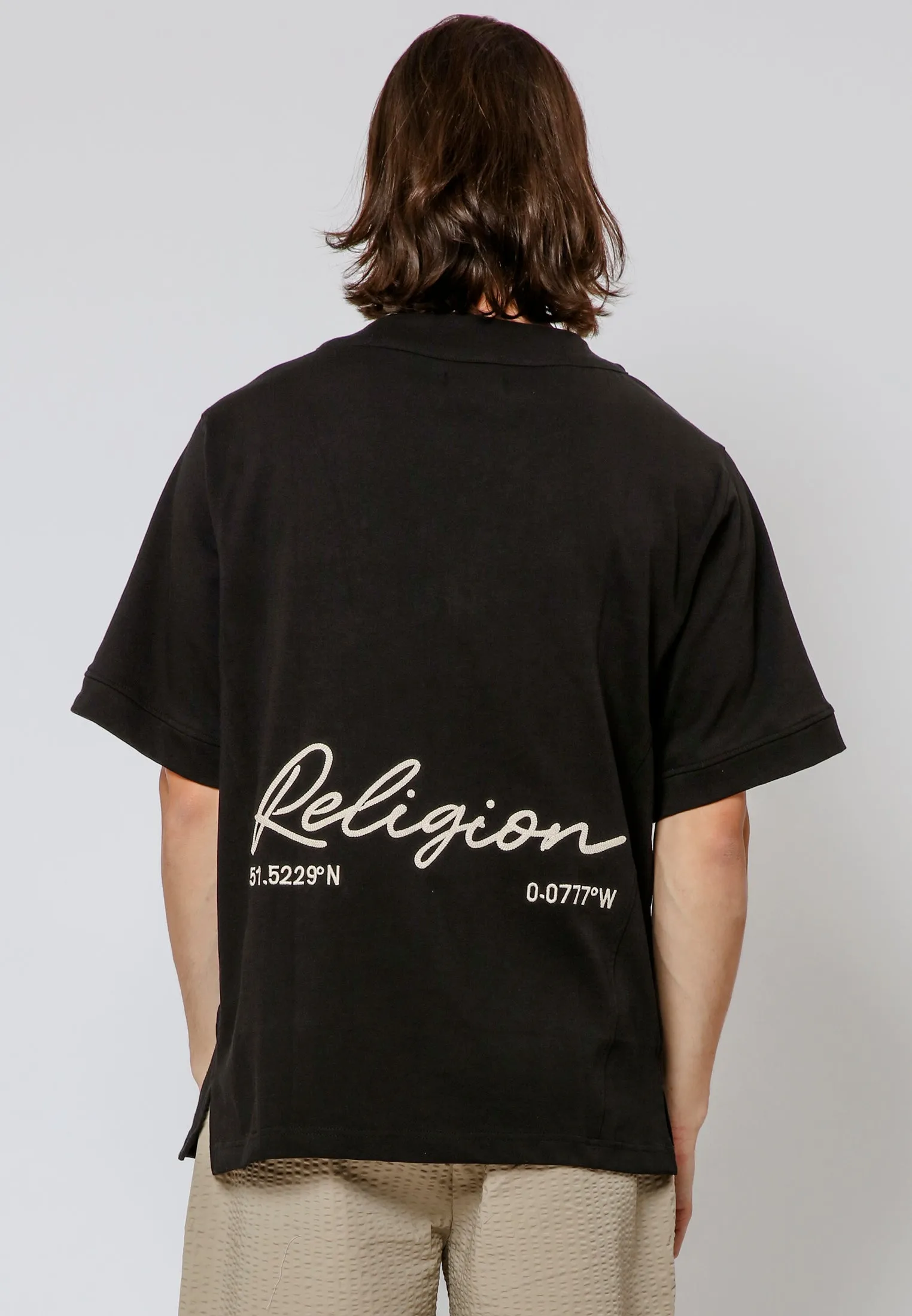 EMBROIDERED BASEBALL SHIRT BLACK