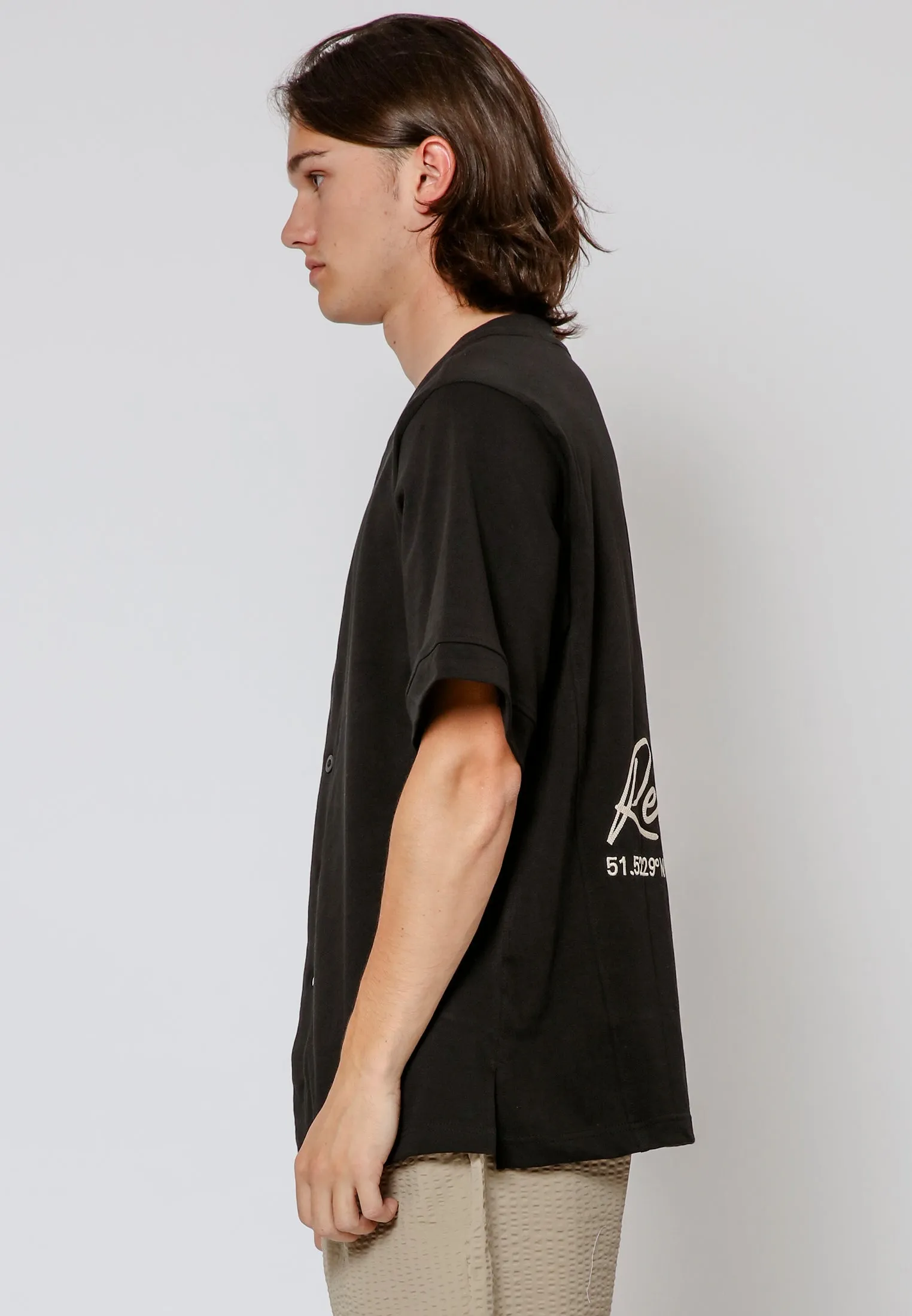 EMBROIDERED BASEBALL SHIRT BLACK