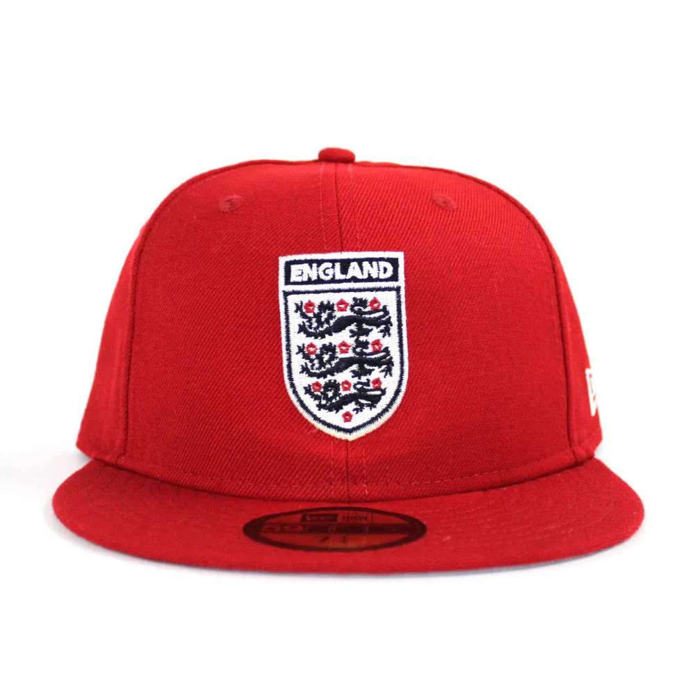 England Soccer Crest New Era 59Fifty Fitted Hat (Red Gray Under Brim)