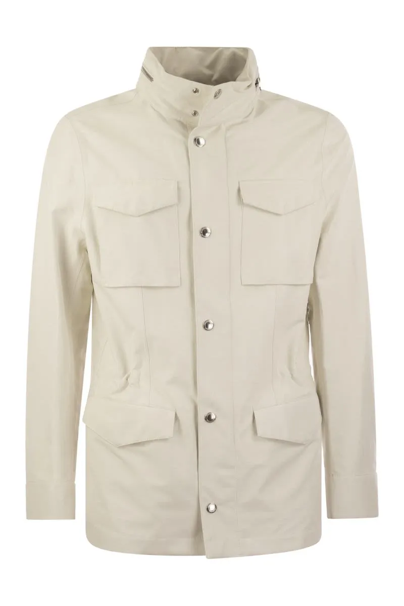 FIELD JACKET IN LINEN AND SILK MEMBRANE PANAMA WITH HEAT TAPES