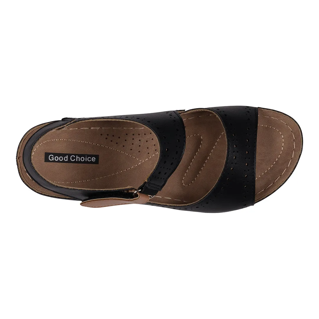 Foster Black Perforated Double Band Velcro Sandals