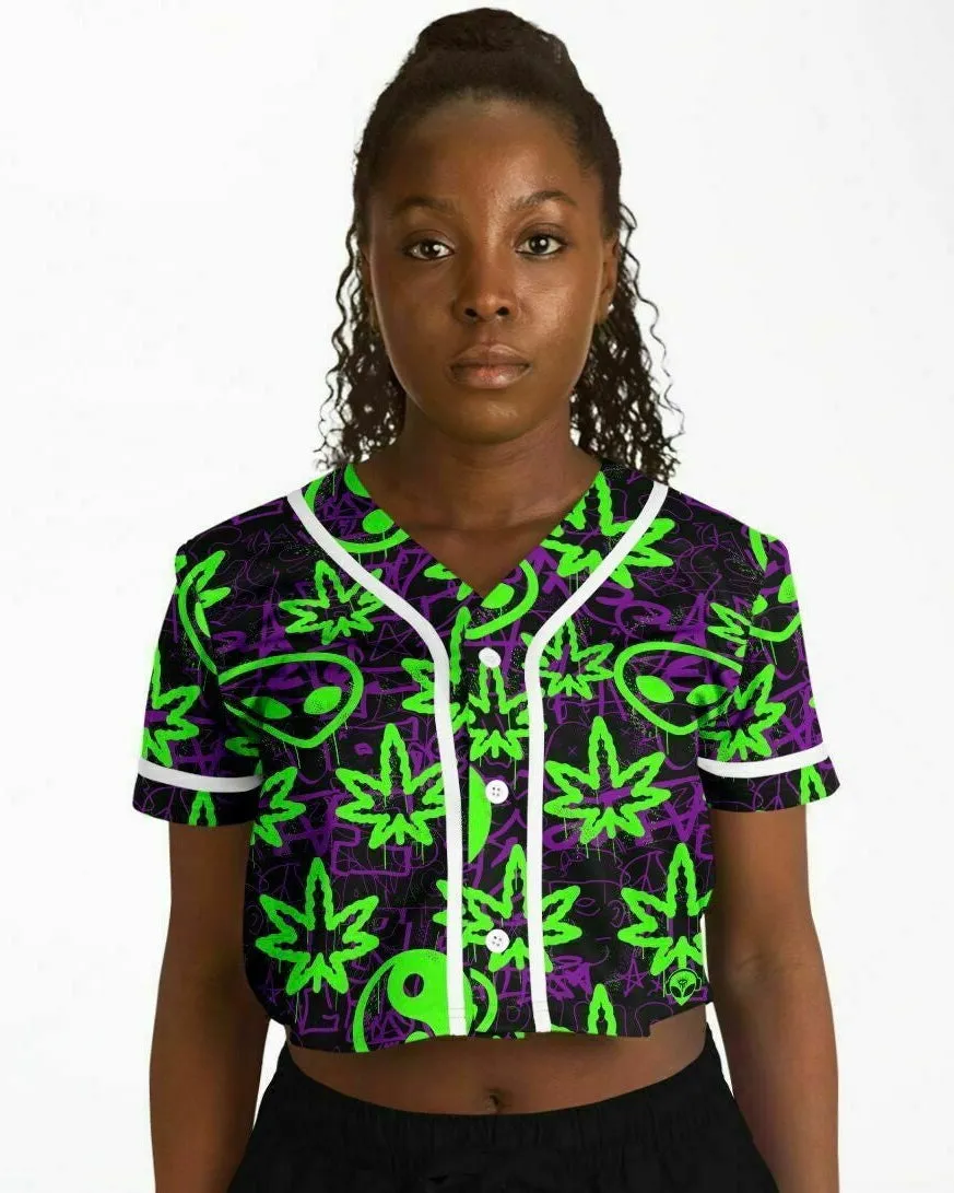 Ganja Graffiti Cropped Baseball Jersey