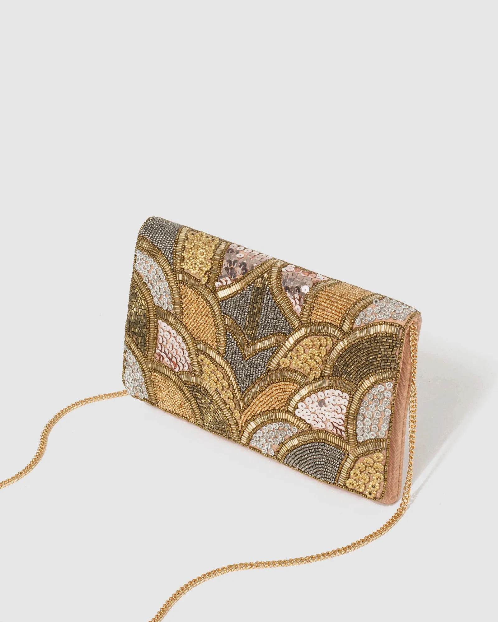 Gold Claire Beaded Clutch Bag