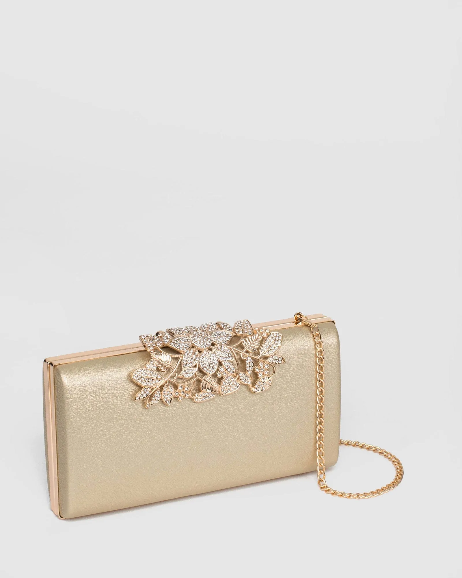 Gold Floral Clip Clutch Bag