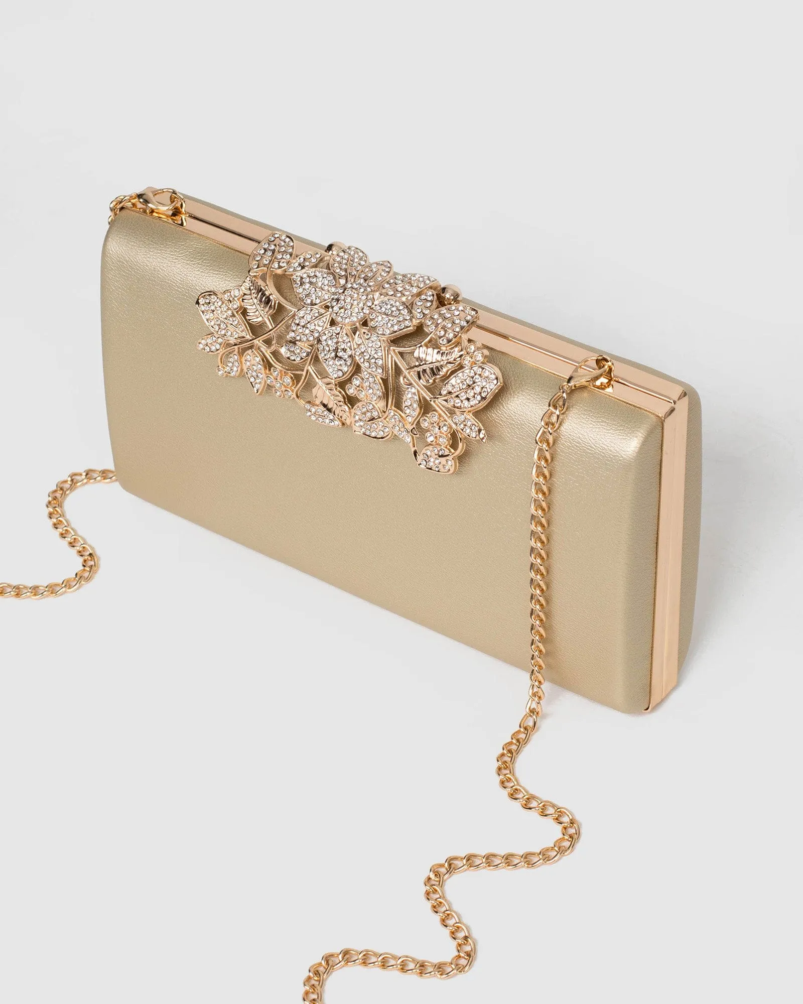 Gold Floral Clip Clutch Bag