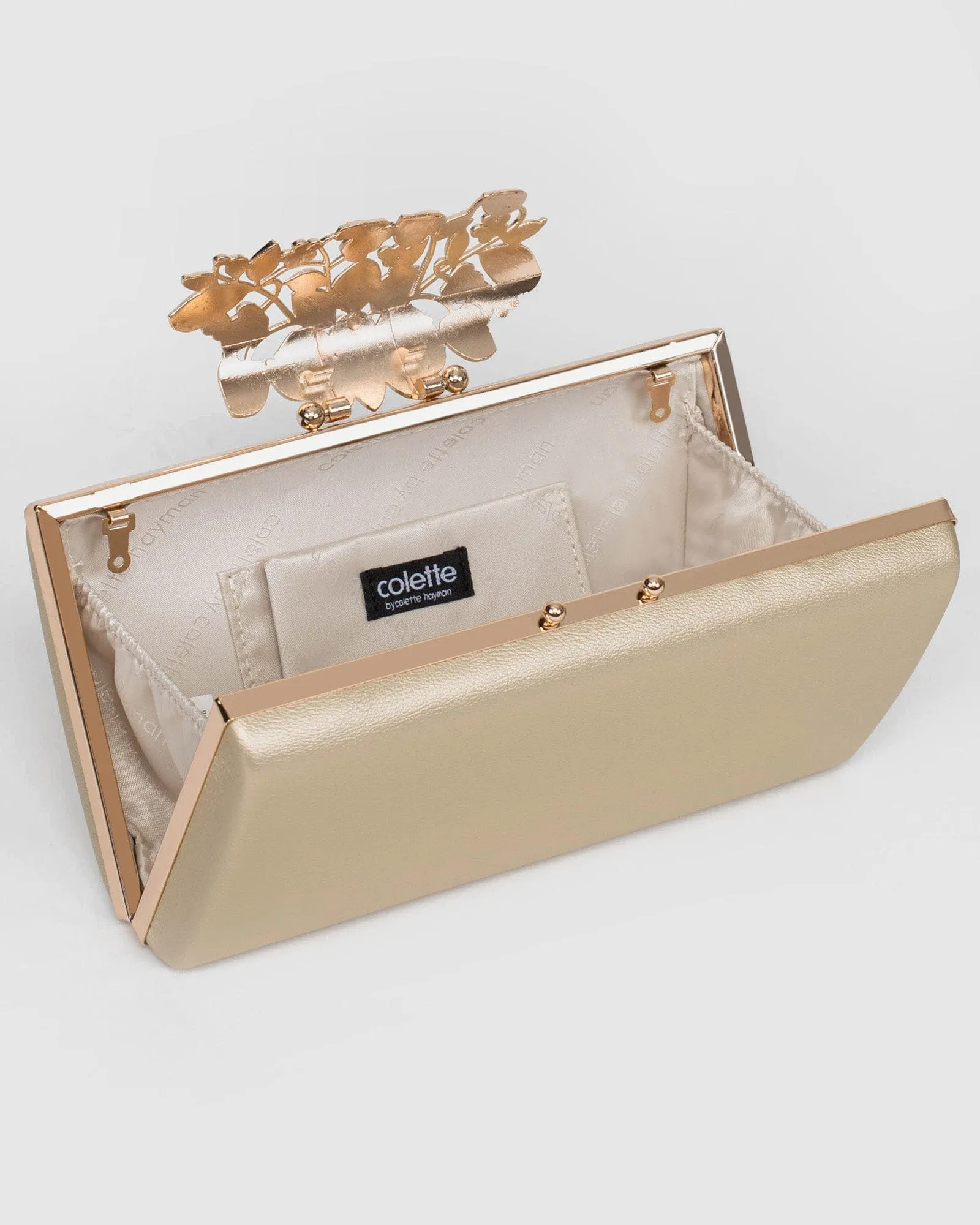 Gold Floral Clip Clutch Bag