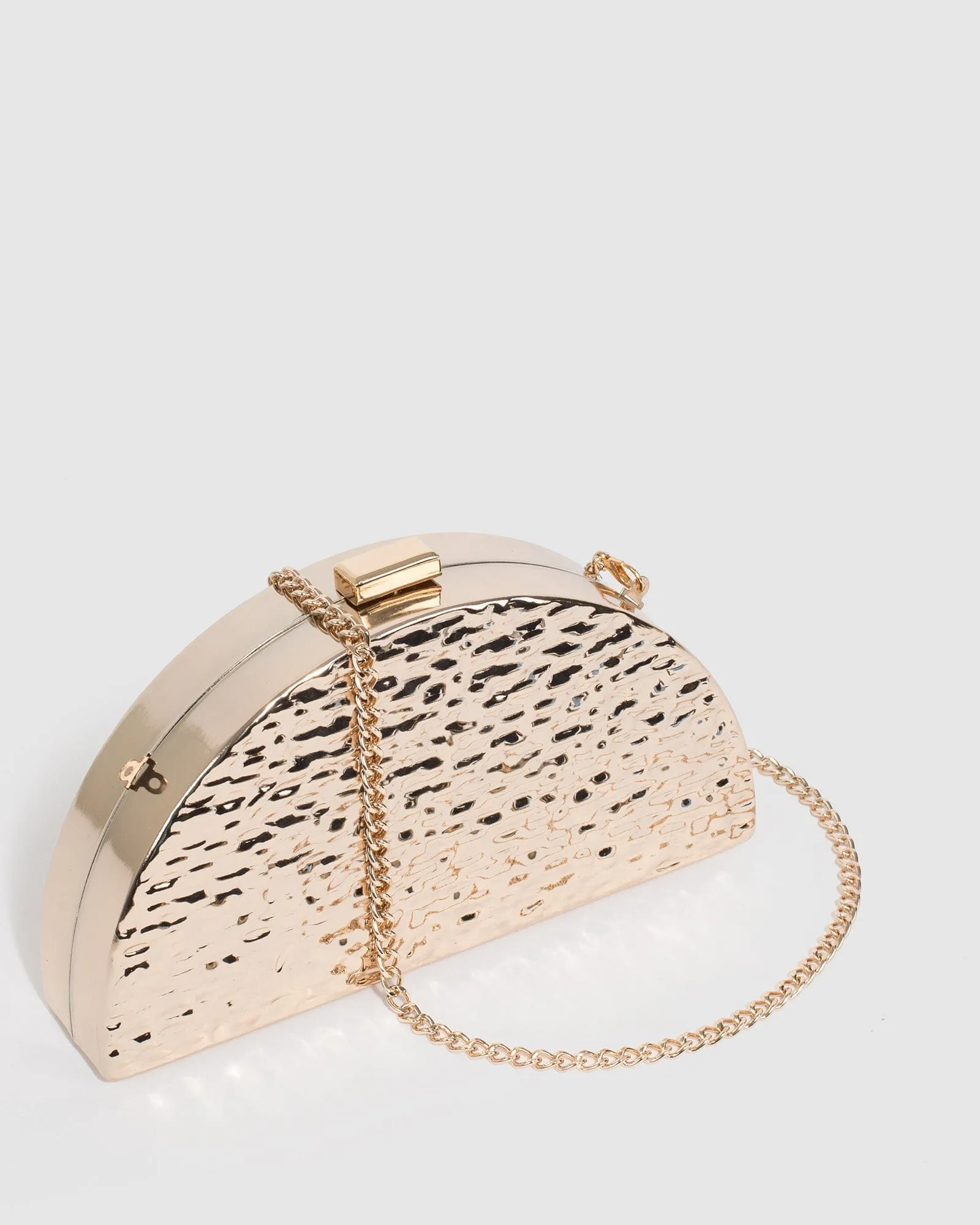 Gold Narelle Textured Box Clutch Bag