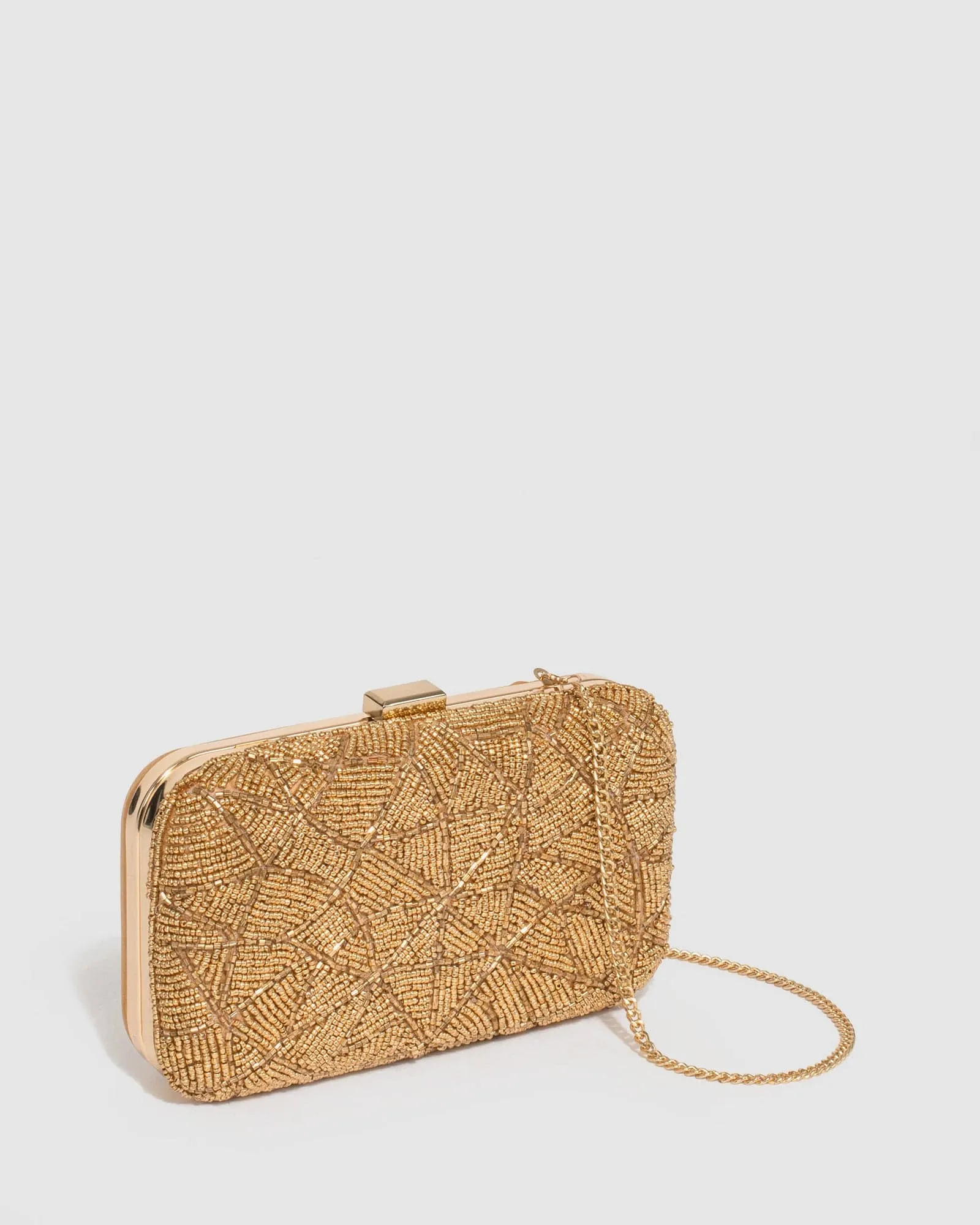 Gold Terese Beaded Hardcase Clutch Bag