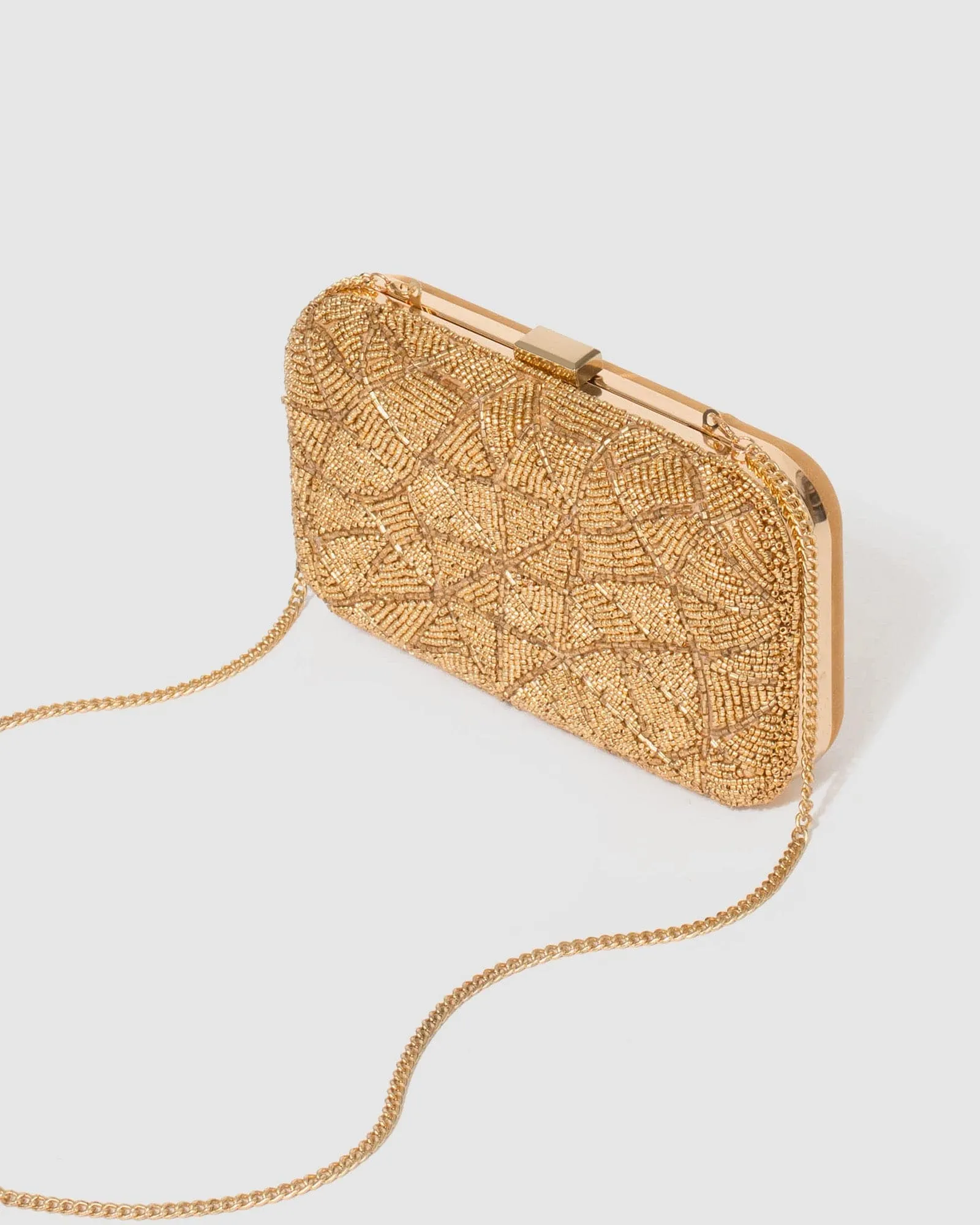 Gold Terese Beaded Hardcase Clutch Bag