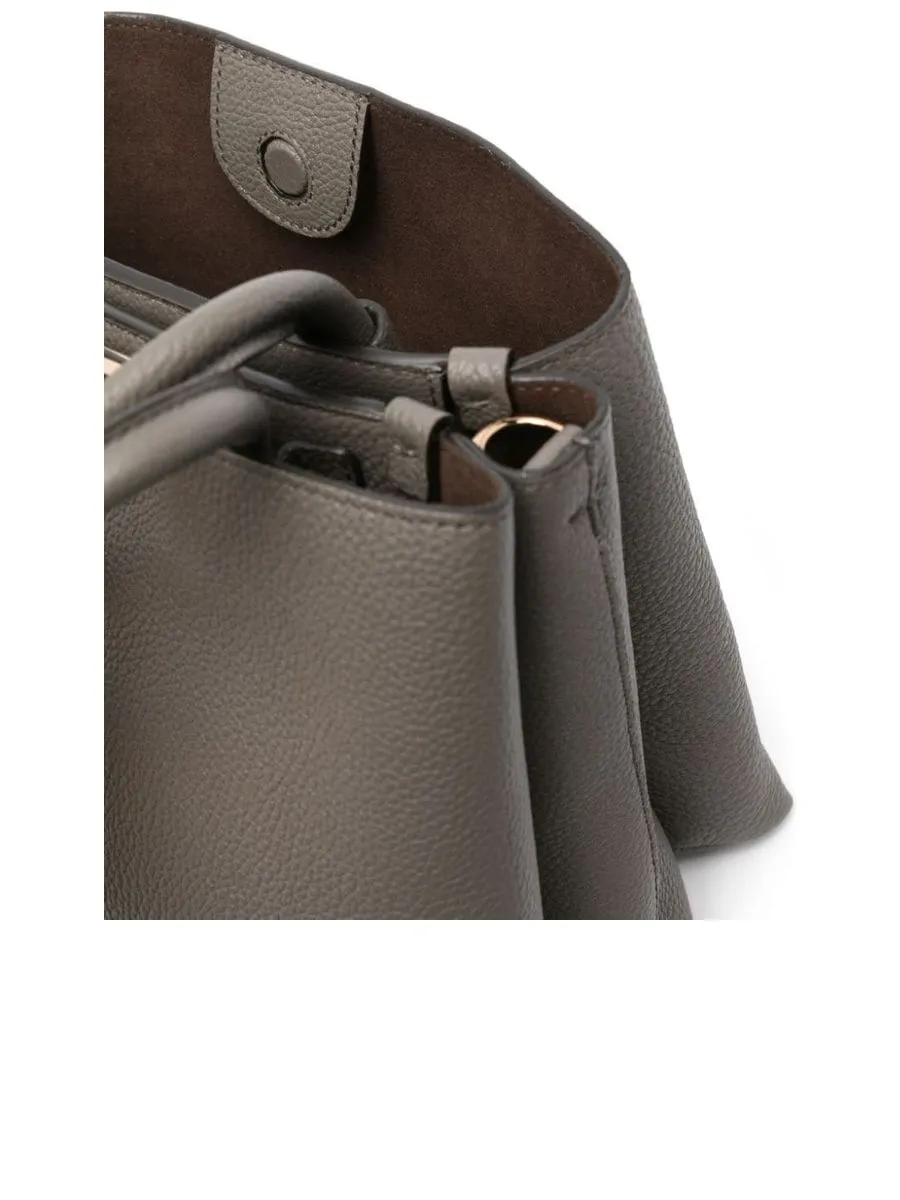 Grained Texture Logo Buckle Shoulder Bag