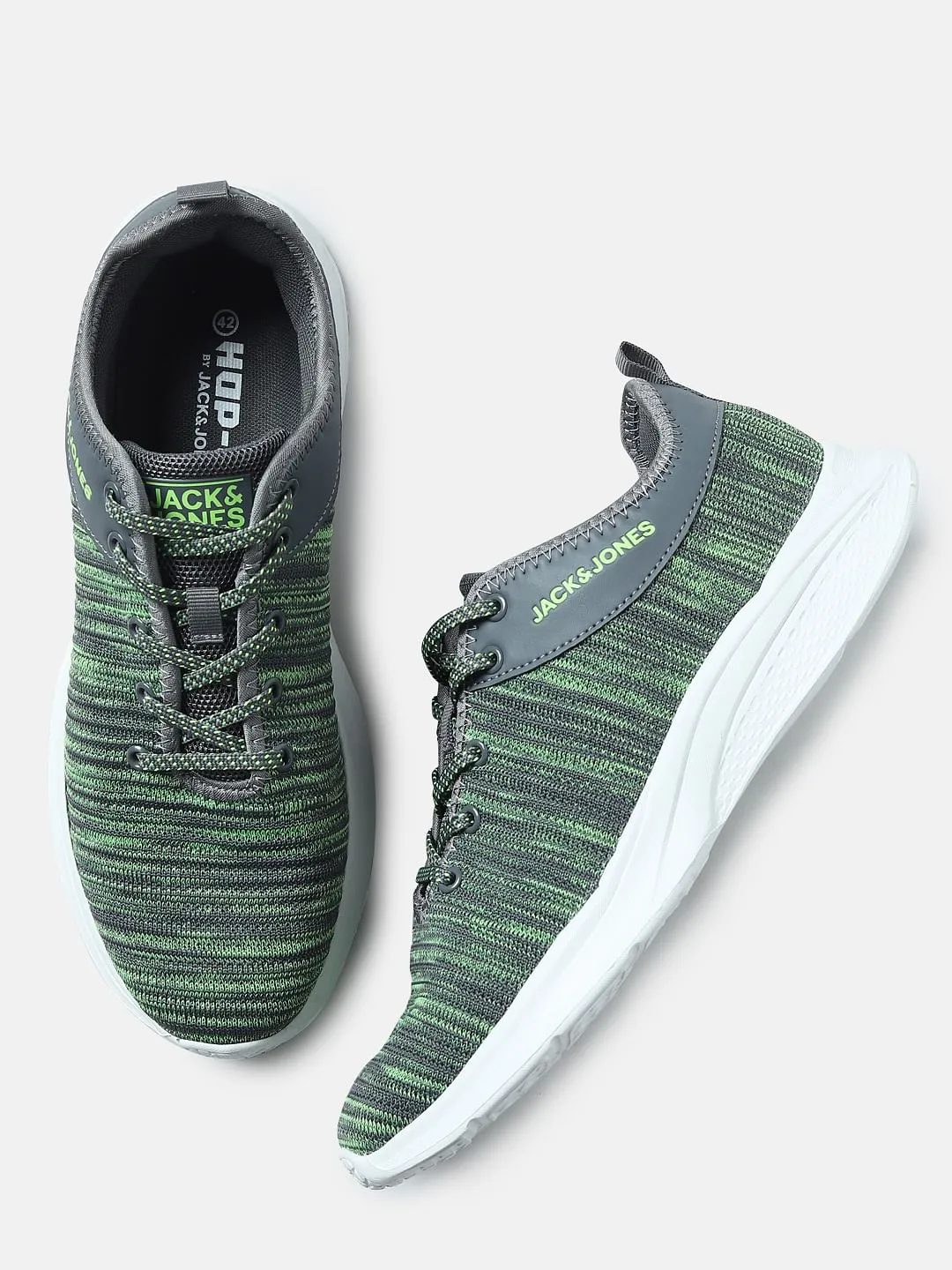 Grey & Green Printed Lace-Up Sneakers