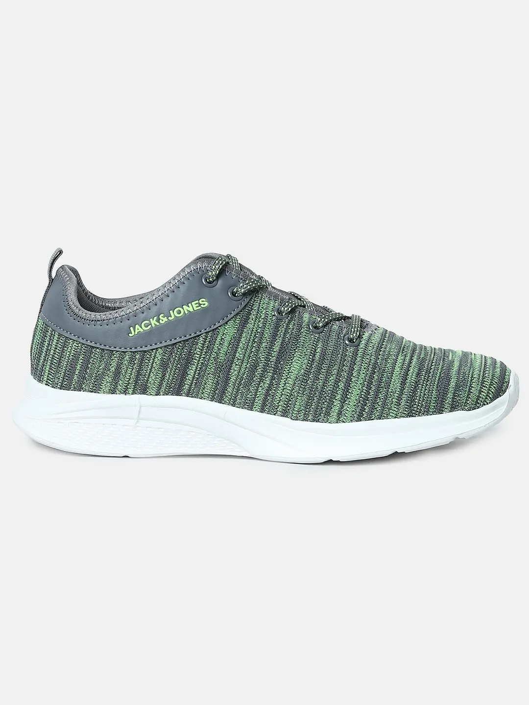 Grey & Green Printed Lace-Up Sneakers