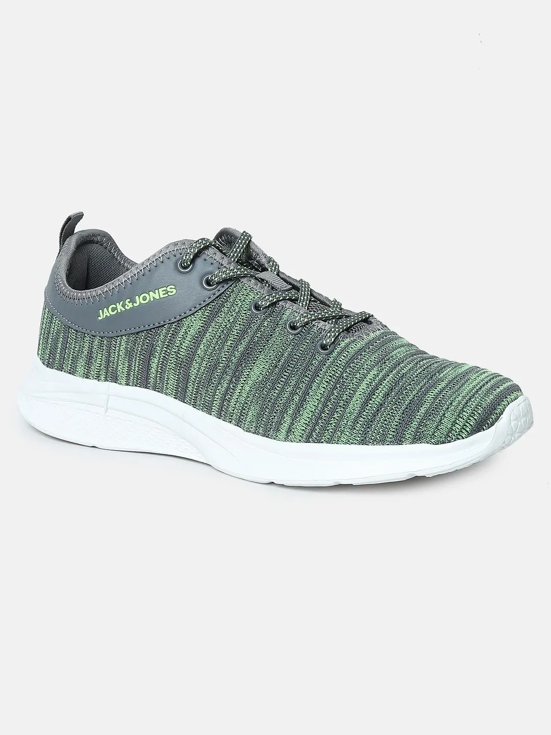 Grey & Green Printed Lace-Up Sneakers