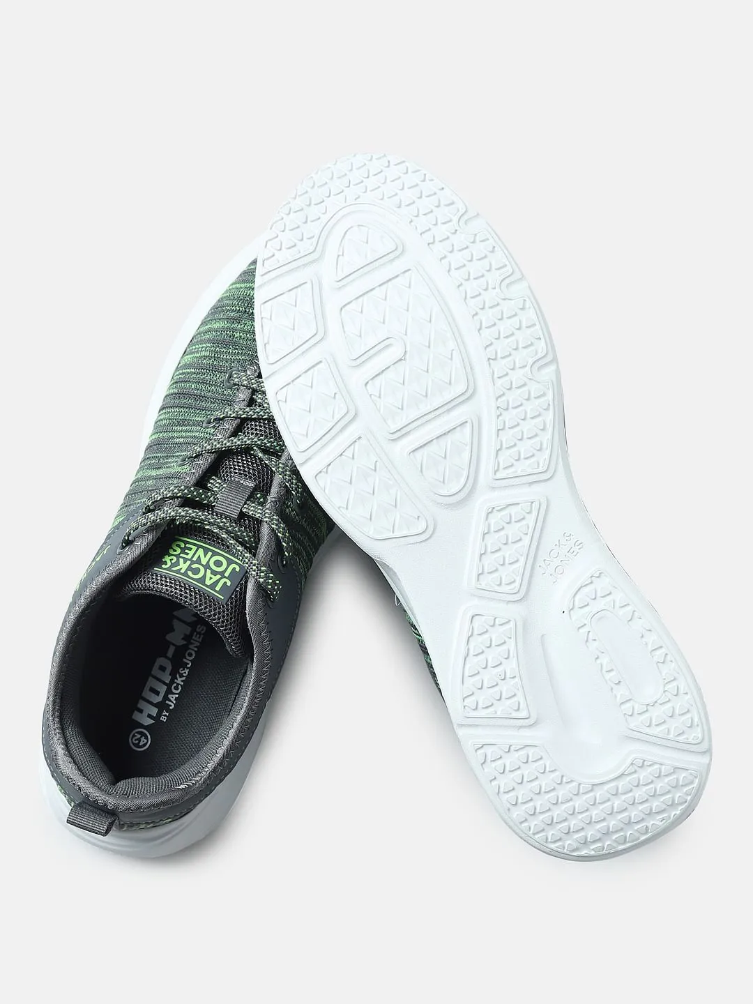 Grey & Green Printed Lace-Up Sneakers