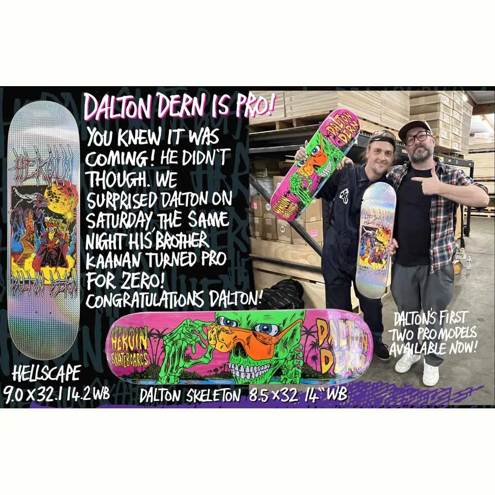 Heroin Skateboards Dalton Dern Skeleton Skateboard Deck 8.5