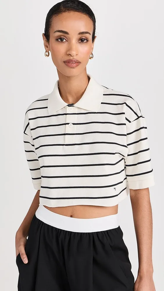 HOMMEGIRLS   Cropped Stripe Pique Polo 