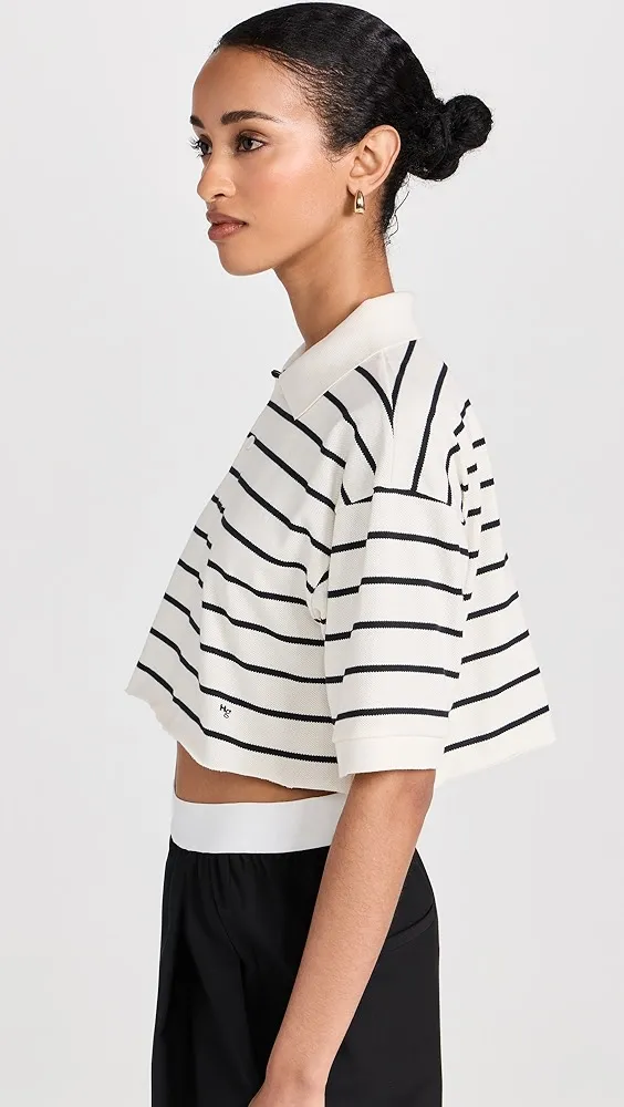 HOMMEGIRLS   Cropped Stripe Pique Polo 