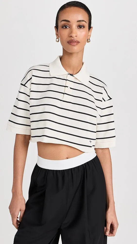 HOMMEGIRLS   Cropped Stripe Pique Polo 