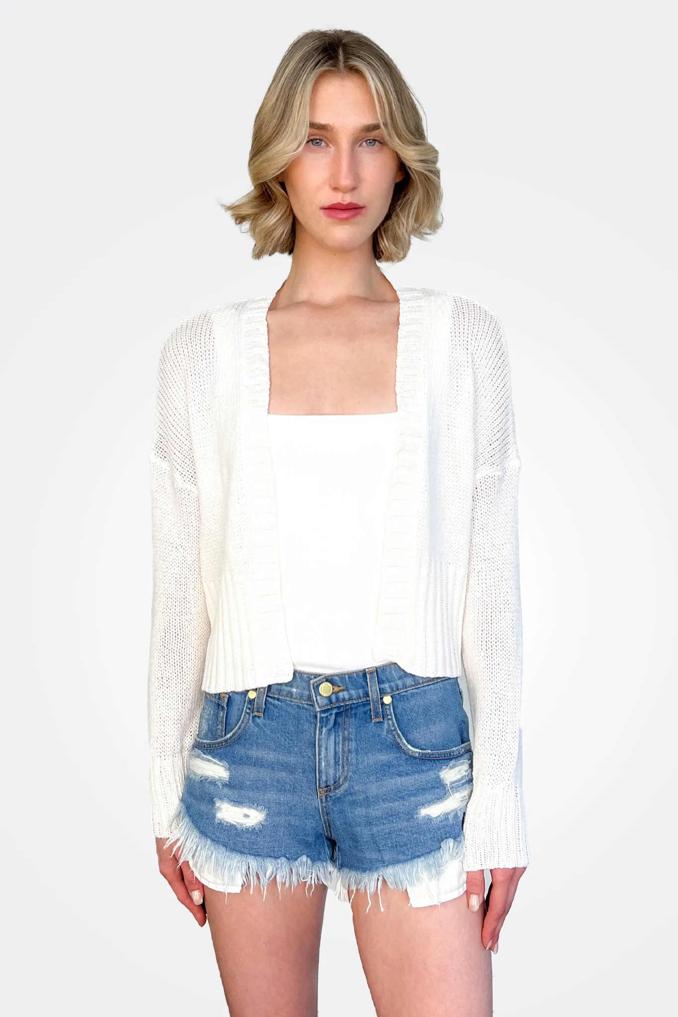 Jac Cropped Knit Cardigan - White