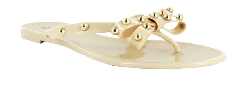 JOANIE-260 FLIP FLOP STUDDED JELLY SANDALS