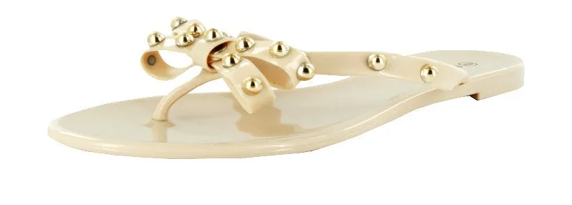 JOANIE-260 FLIP FLOP STUDDED JELLY SANDALS