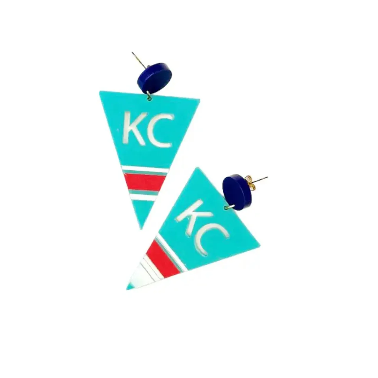 Kansas City Kc Soccer Pennant Large Earrings - Teal/Red