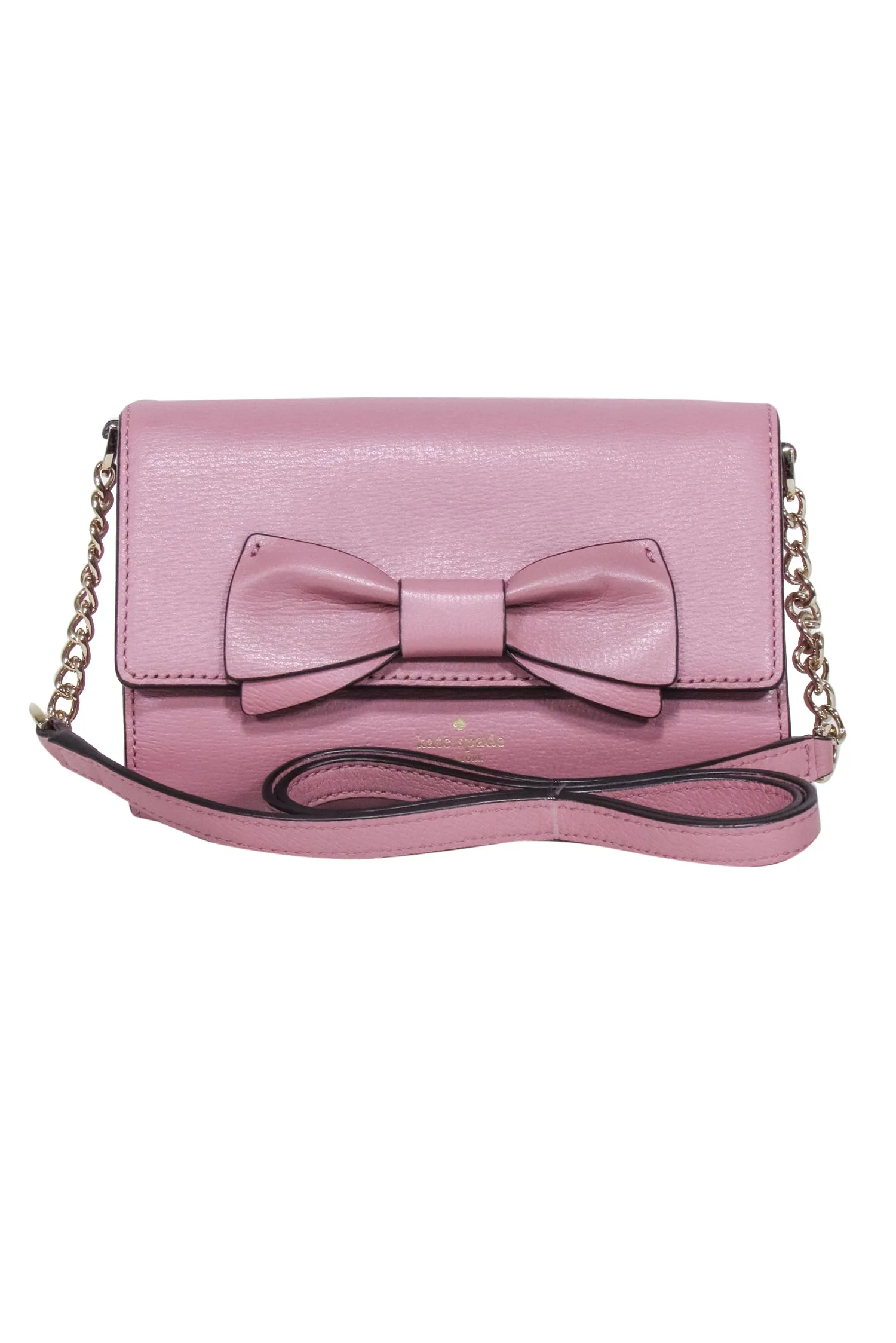 Kate Spade - Mauve Pink Leather Bow Front Flap Crossbody Bag