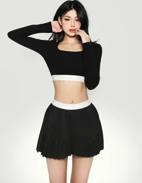 Kaylie Solid Color Wiast Band Pleated Tennis Mini Skirt