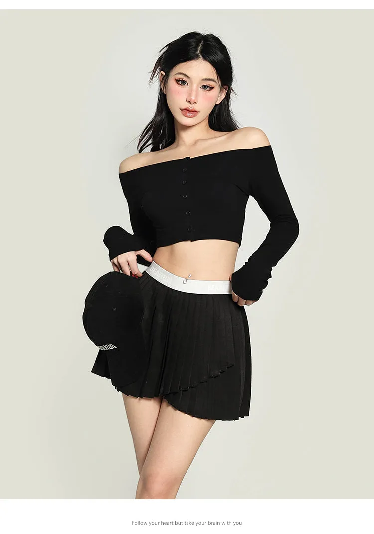 Kaylie Solid Color Wiast Band Pleated Tennis Mini Skirt