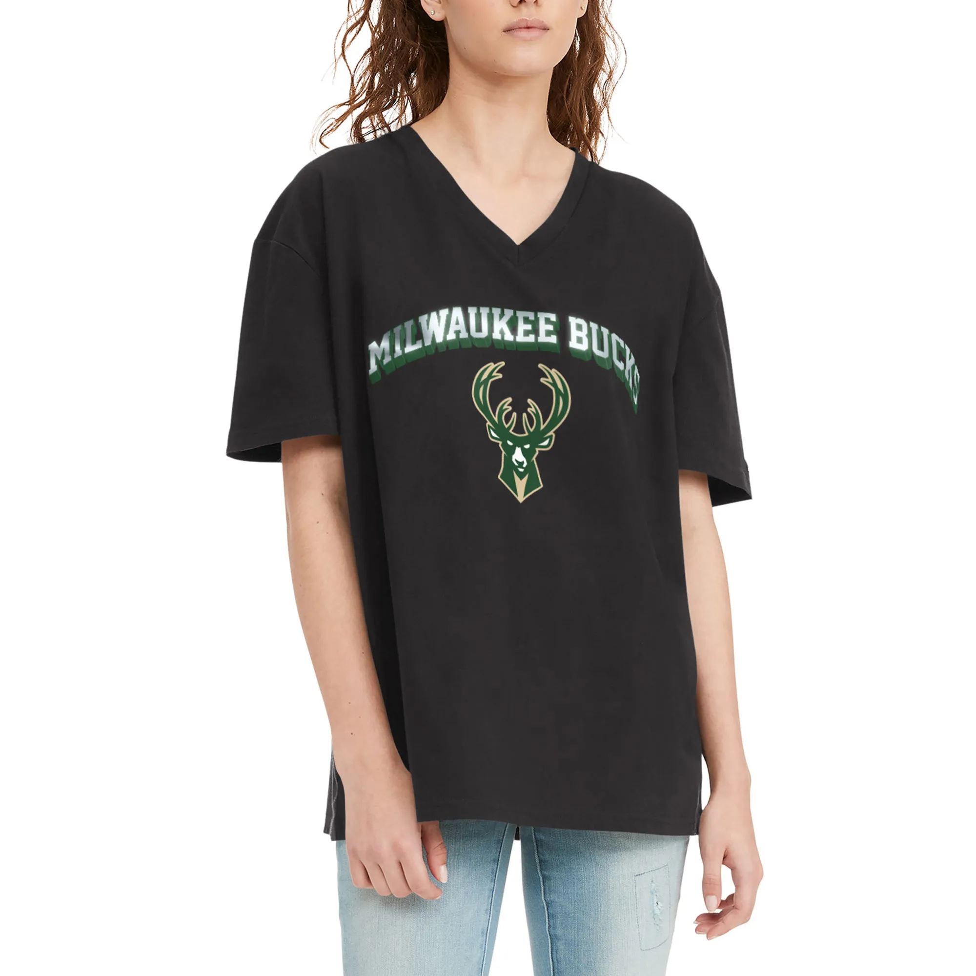 Lids Women's Tommy Jeans Black Milwaukee Bucks Ashley V-Neck T-Shirt