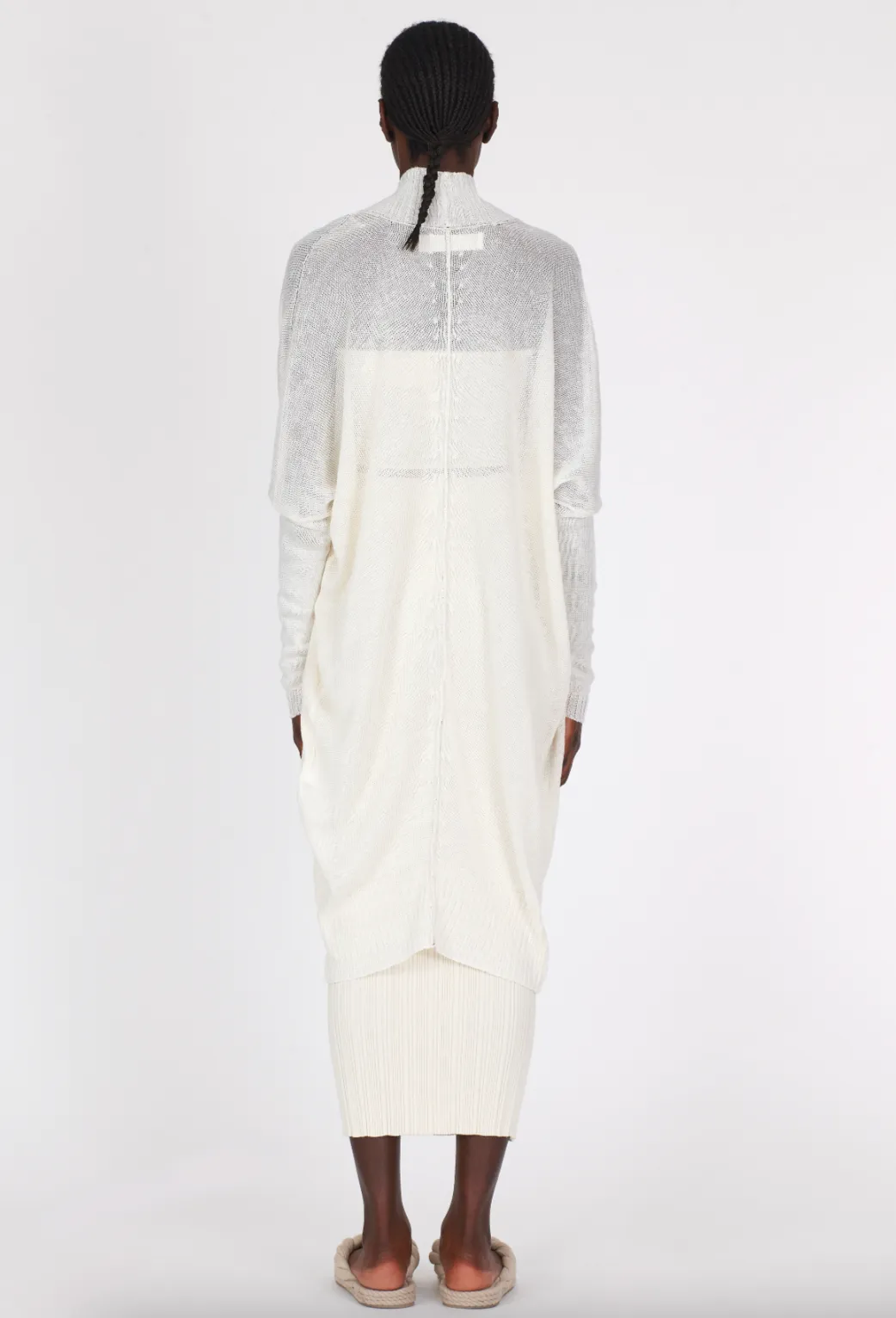 Linen Midi Contrast Stitch Cardigan - White