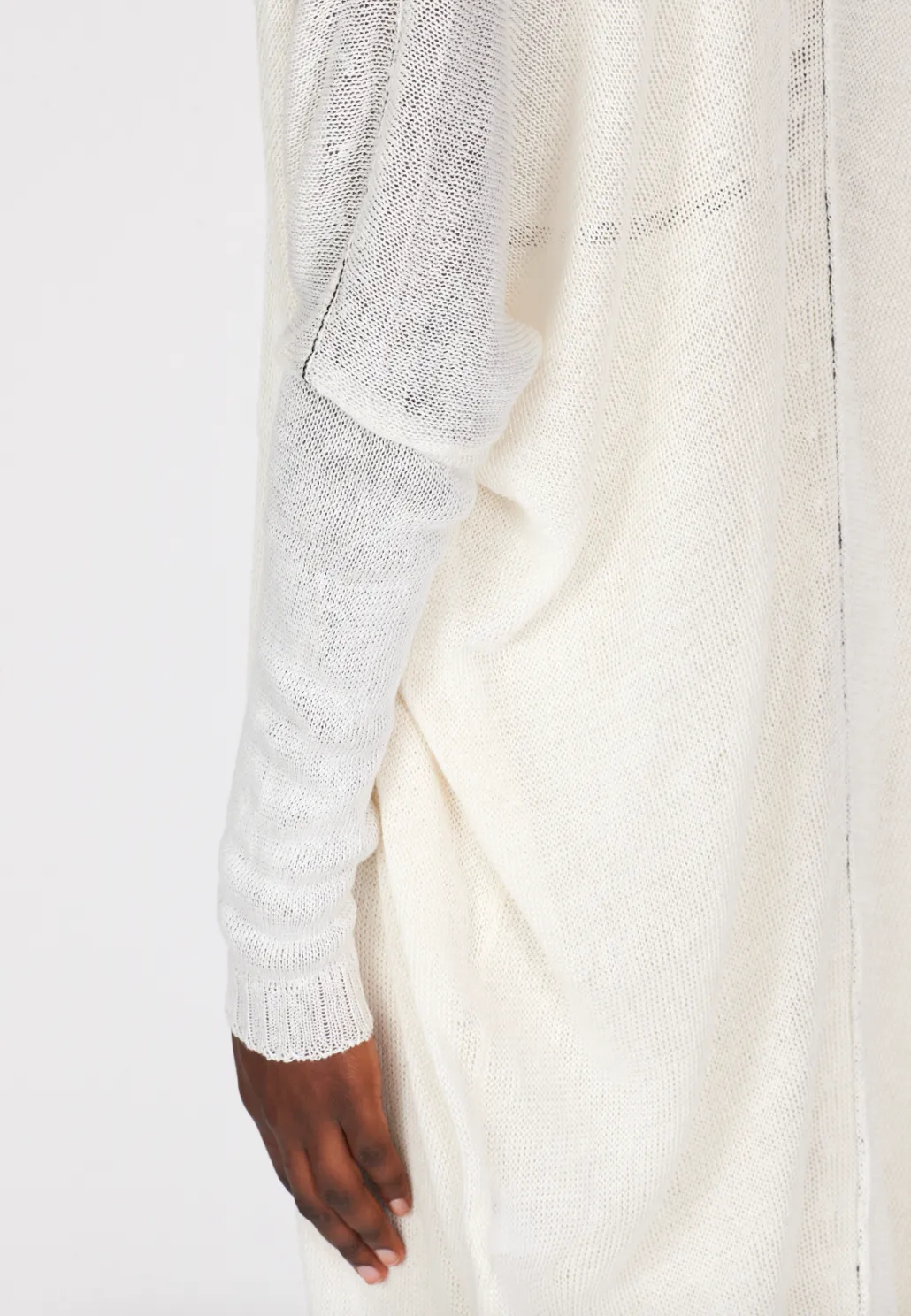 Linen Midi Contrast Stitch Cardigan - White