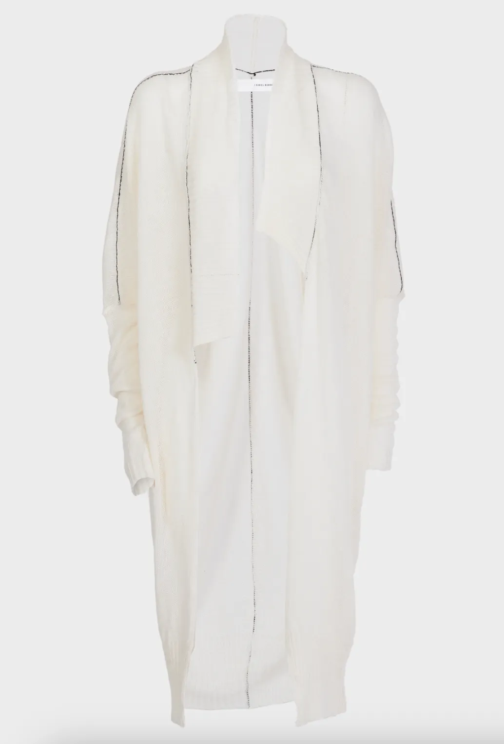 Linen Midi Contrast Stitch Cardigan - White