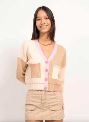 Mallory Color Block Cardigan - Ivory