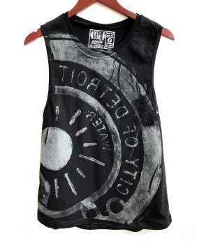 Manhole Cover Tank Top, Spirit of Detroit. Women's Black Muscle Tank