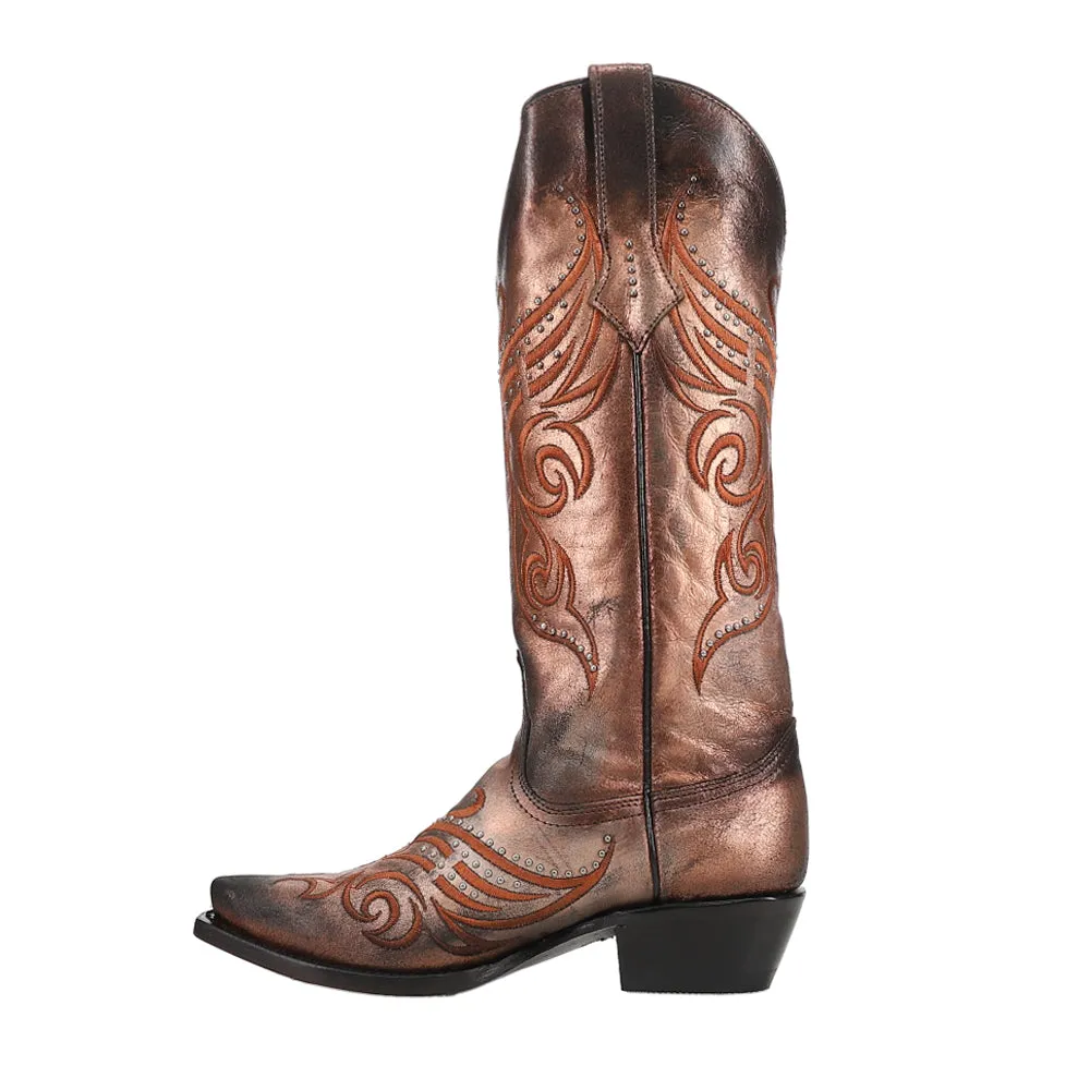 Masquerade Embroidered Gradient Metallic Studded Snip Toe Cowboy Boots