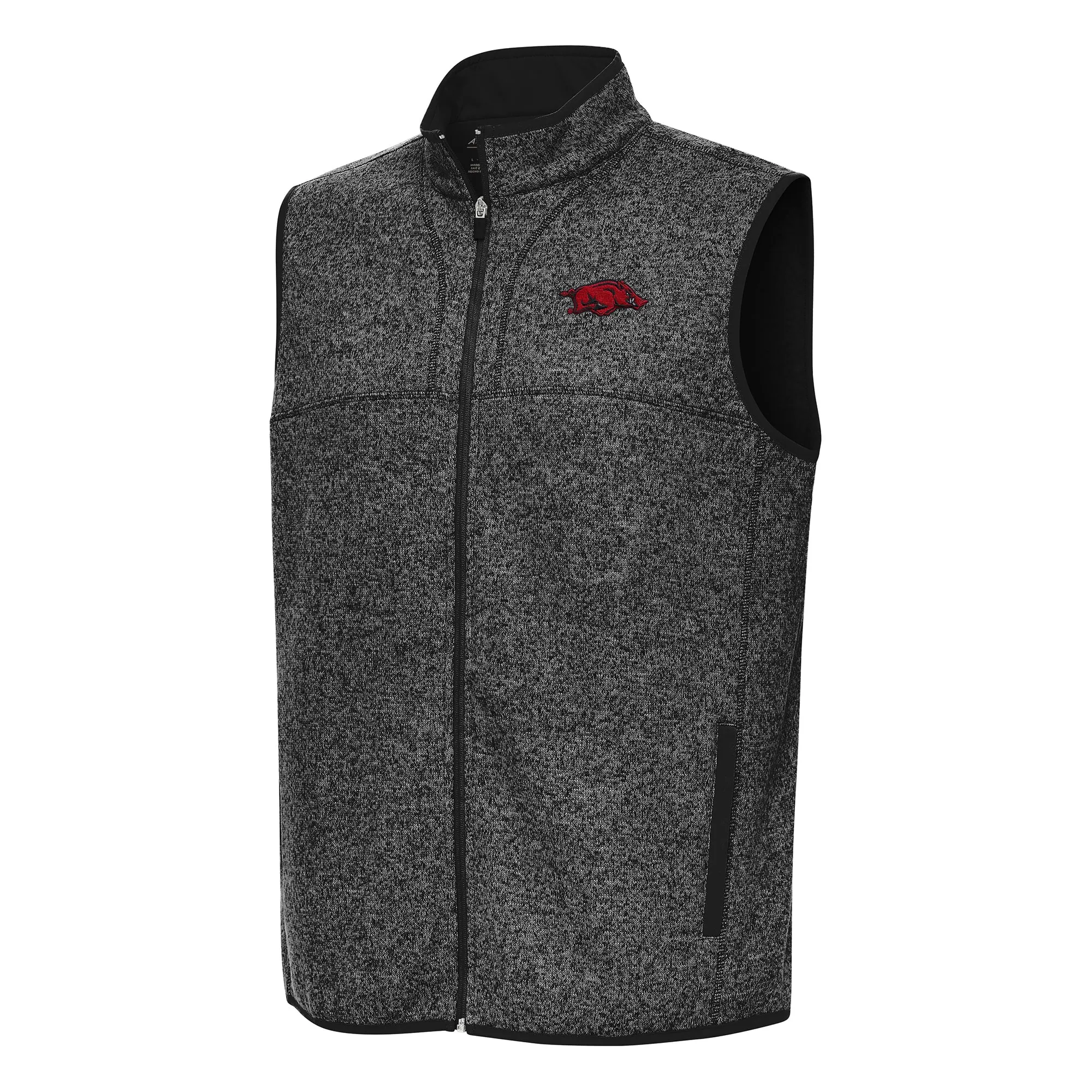 Men's Antigua Heather Black Arkansas Razorbacks Fortune Full-Zip Vest