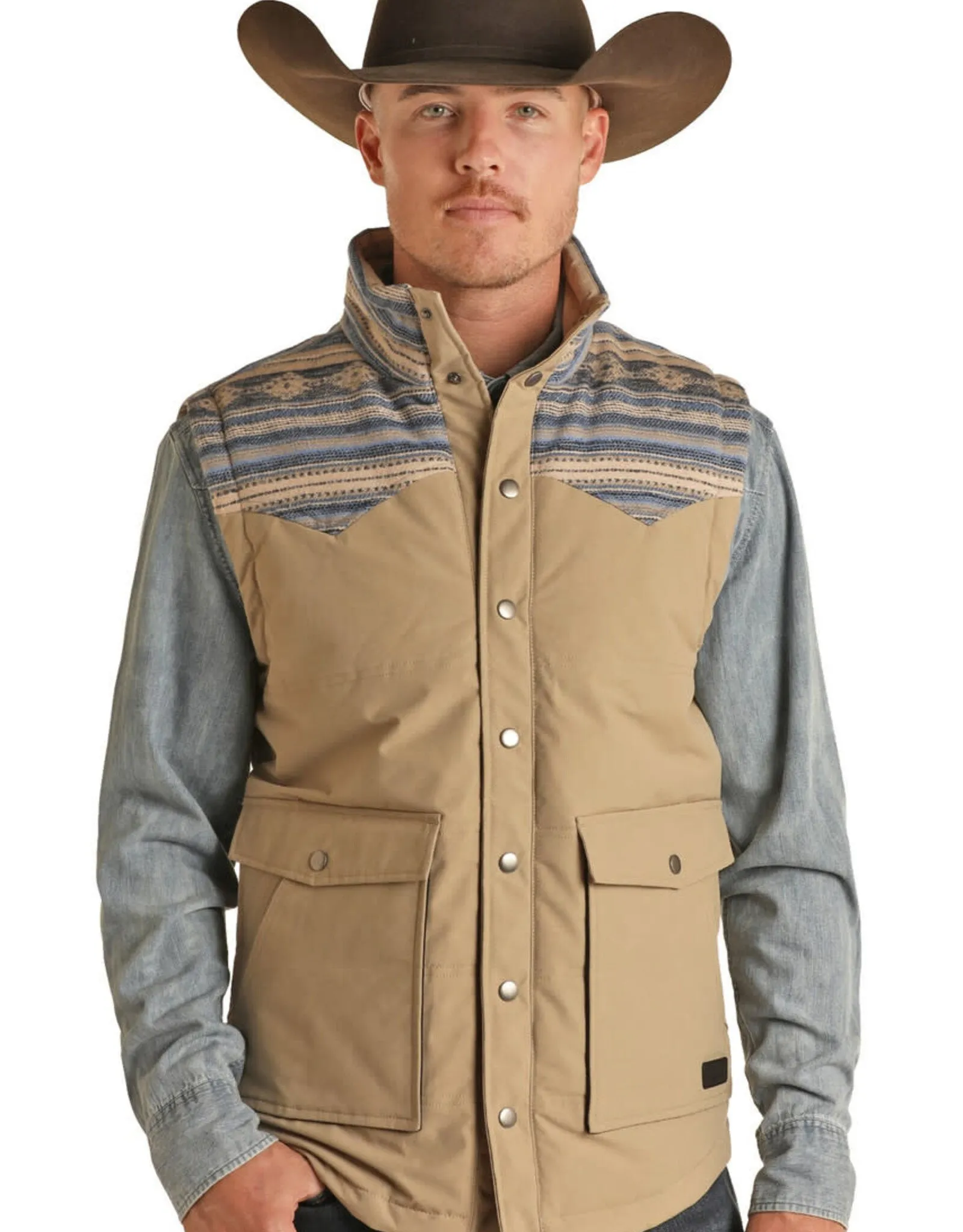 Mens Rock N Roll Vintage '46 Tan Western Yoke Vest