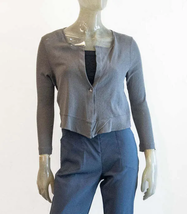 Mesh Crop Jacket with Button - Smoky Taupe/Steel Blue