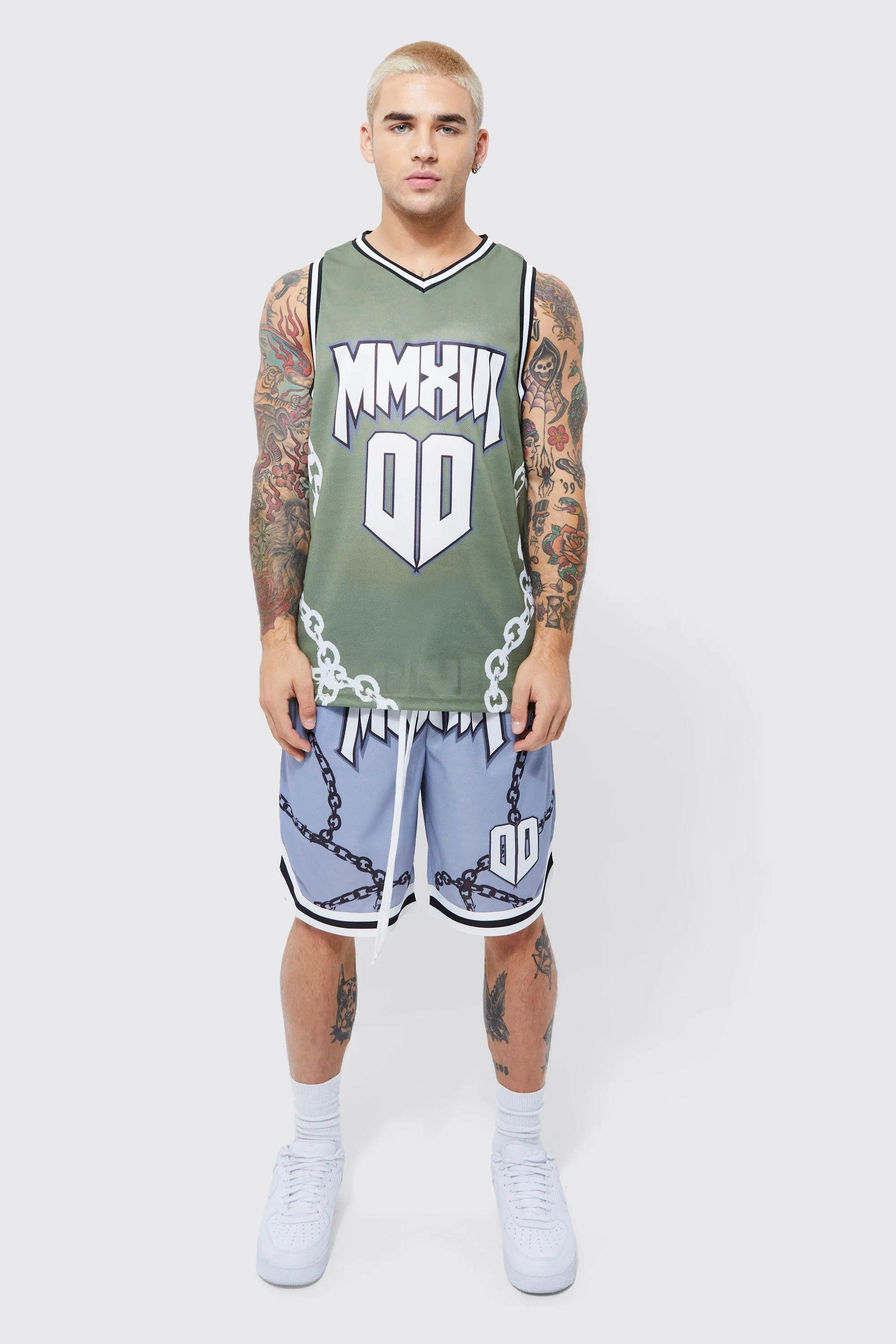 Mesh V-neck Basketball Vest And Short Set | boohooMAN UK