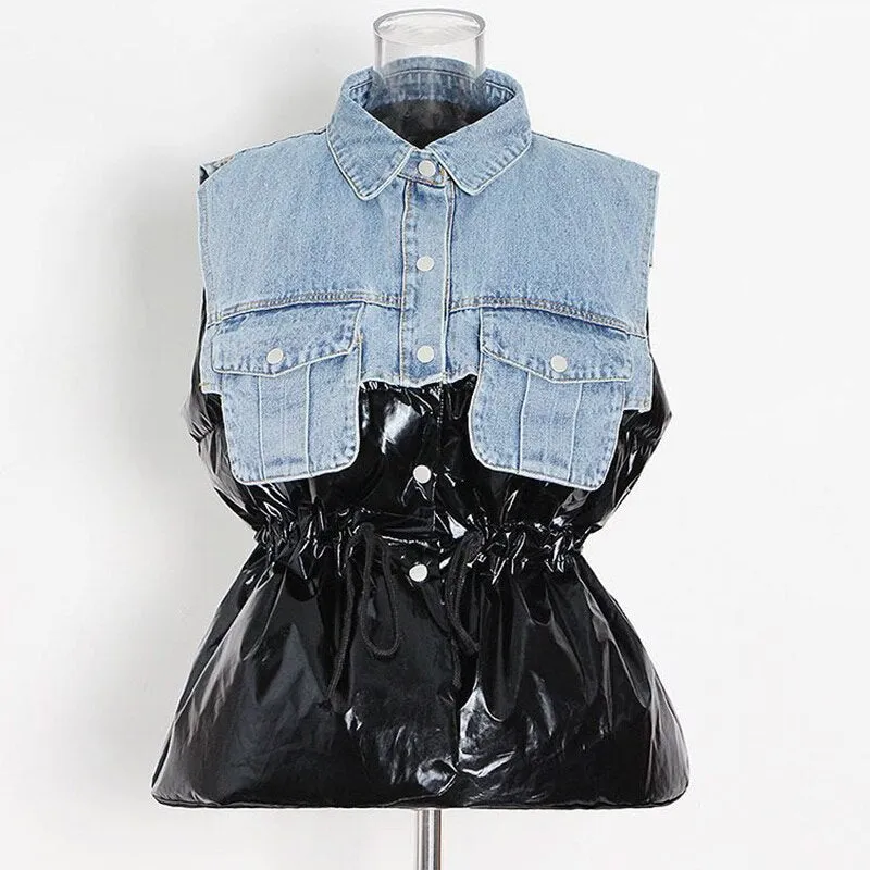 Metallic Denim Drawstring Vest