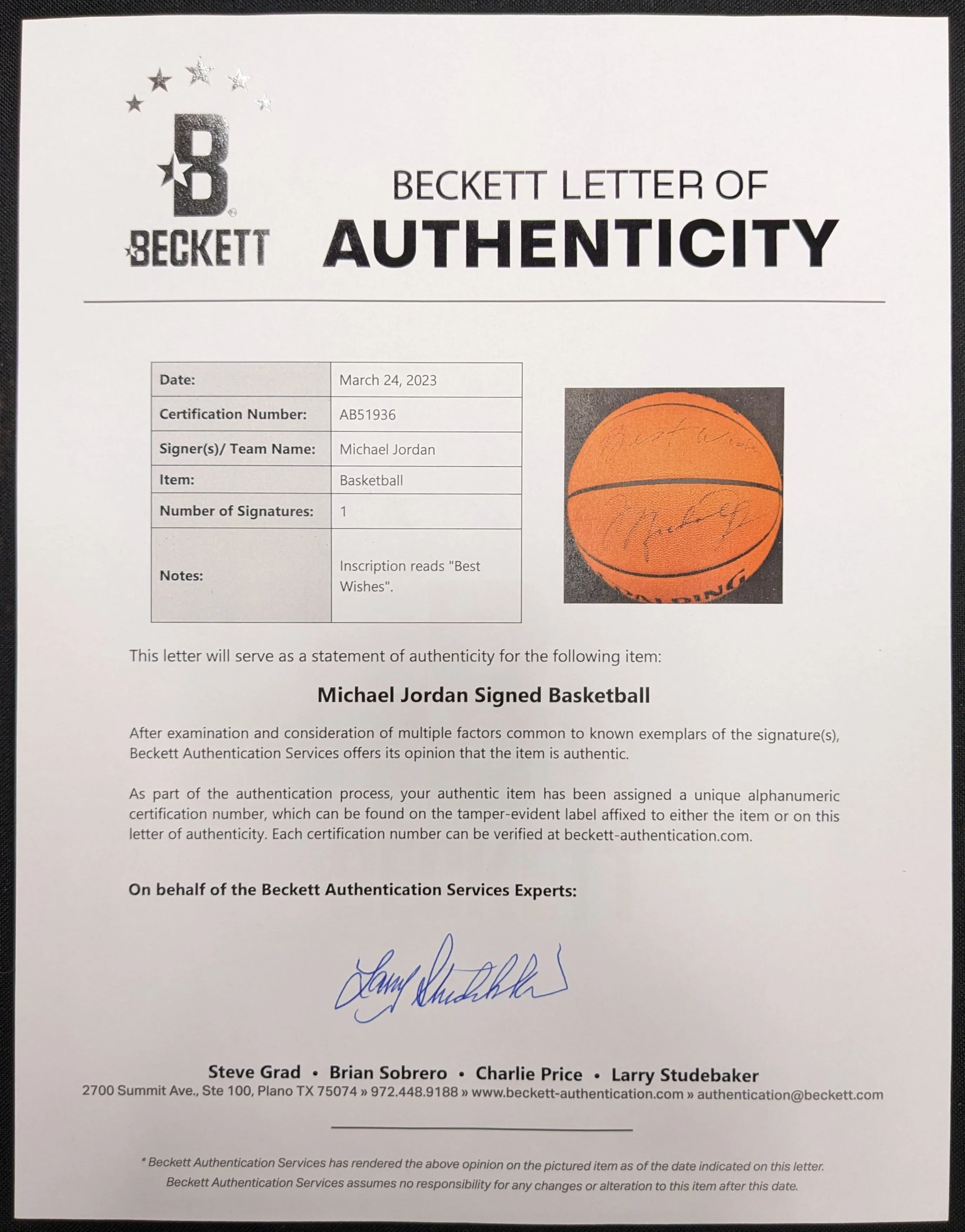 Michael Jordan Autographed & Inscribed Spalding Authentic NBA Game Basketball