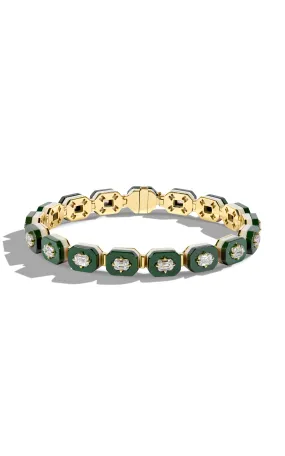 Minty 18k Yellow Gold Deuce Court Ceramic Diamond Tennis Bracelet