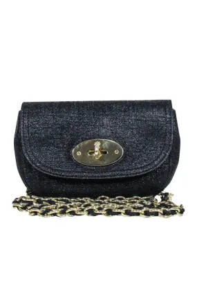 Mulberry - Black Metallic Leather Lock Front Mini Crossbody Bag