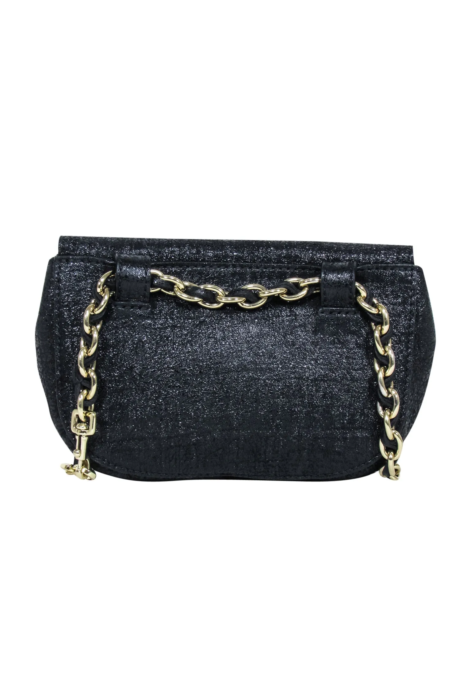 Mulberry - Black Metallic Leather Lock Front Mini Crossbody Bag