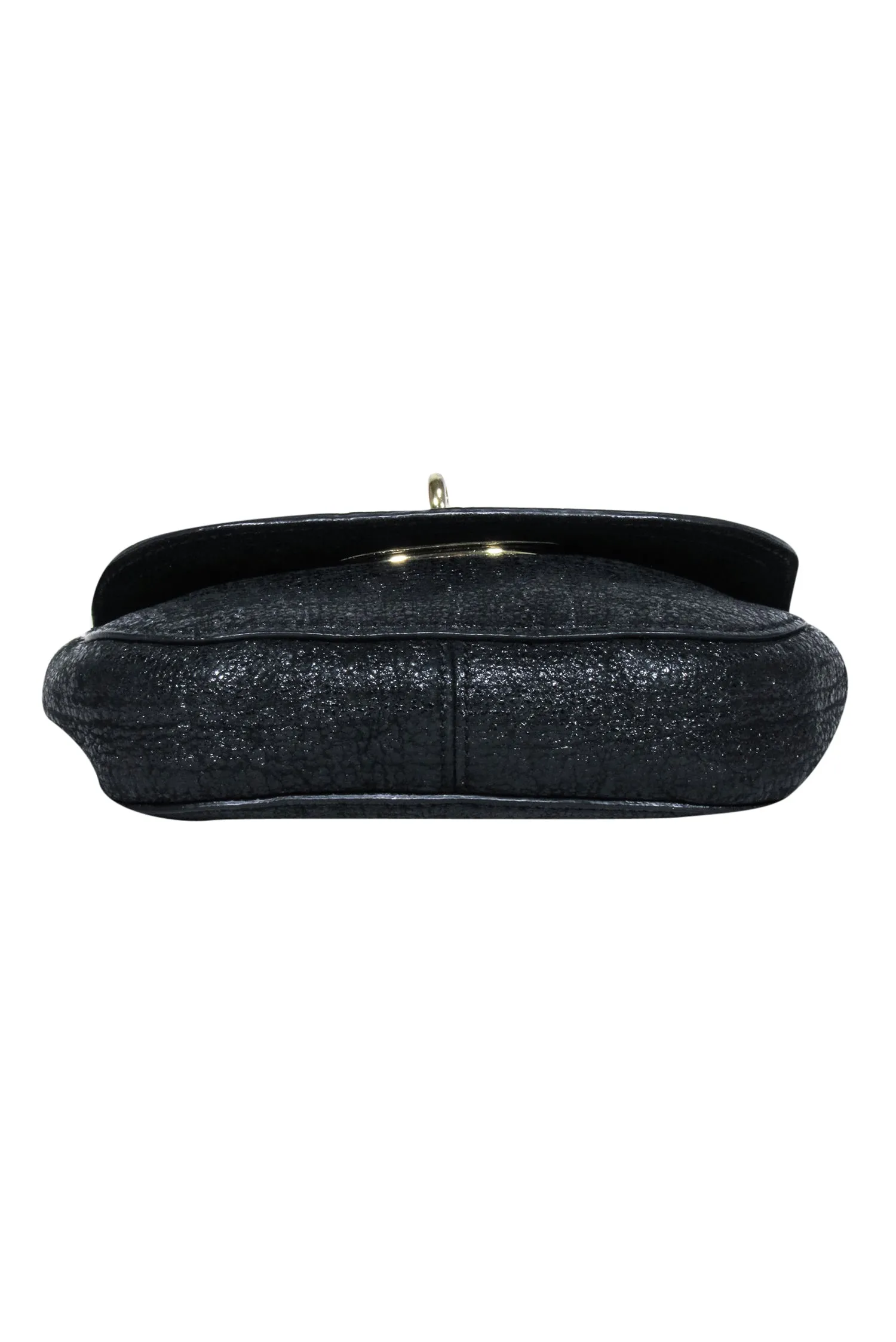 Mulberry - Black Metallic Leather Lock Front Mini Crossbody Bag