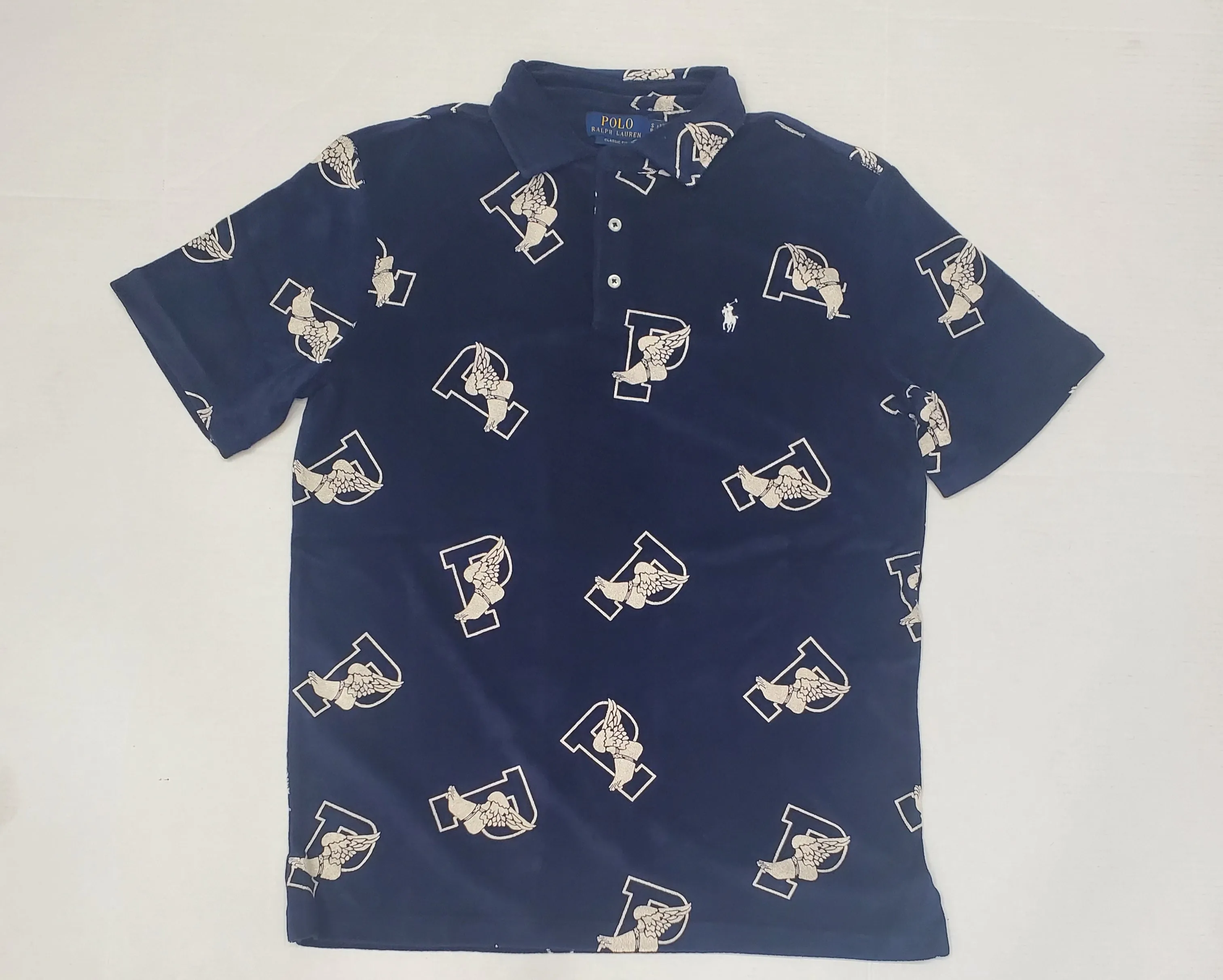 Nwt Polo Ralph Lauren Navy Allover P-Wing Print Terry Classic Fit Polo